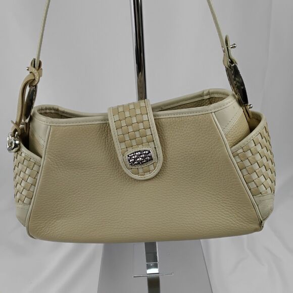 Brighton Cream & Tan Leather Shoulder Bag with Woven Accents - Picture 1 of 7
